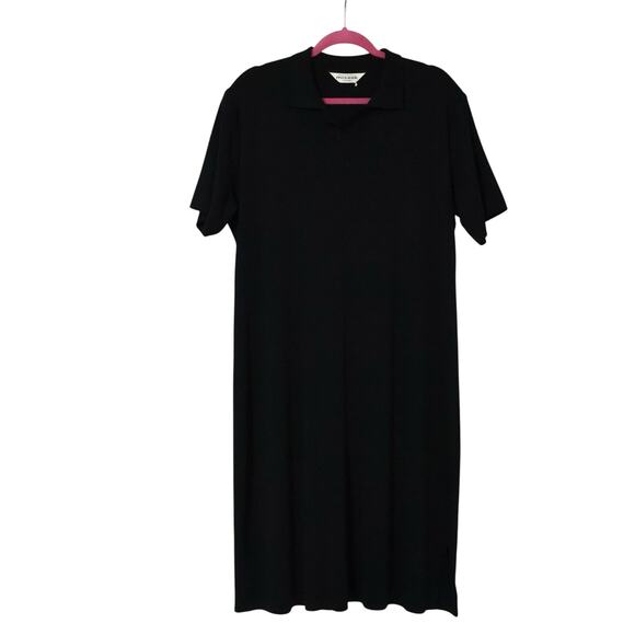 Vintage Misook Black Collared Midi Dress 1X Lagenlook Capsule Wardrobe Office - Picture 1 of 7